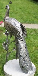 Casa Padrino garden decoration sculpture peacock silver 50 x 75 x H. 118 cm - Elegant stainless steel garden decoration figure - Weatherproof garden figure