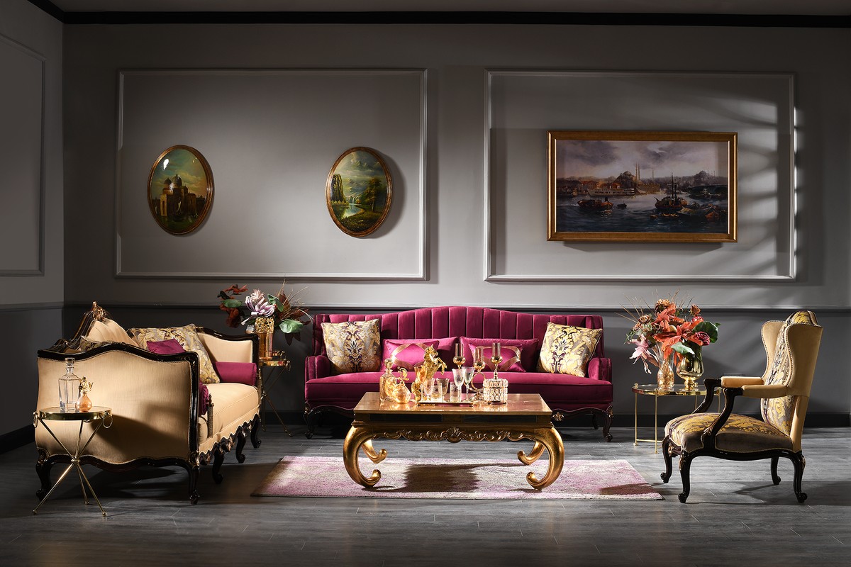 Casa Padrino luxury baroque sofa purple / black / gold 242 x 103 x H. 90 cm - Ornate living room sofa - Baroque Furniture Casa Padrino luxury baroque sofa purple / black / gold 242 x 103 x H. 90 cm - Ornate living room sofa - Baroque Furniture