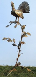 Casa Padrino garden decoration sculpture rooster on branch rust 87 x 70 x H. 160 cm - Handmade Garden Figure - Garden Decoration