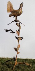 Casa Padrino garden decoration sculpture rooster on branch rust 87 x 70 x H. 160 cm - Handmade Garden Figure - Garden Decoration