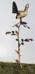 Casa Padrino garden decoration sculpture rooster on branch rust 87 x 70 x H. 160 cm - Handmade Garden Figure - Garden Decoration