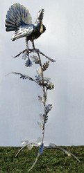 Casa Padrino garden decoration sculpture rooster on branch silver 87 x 70 x H. 160 cm - Handmade Stainless Steel Garden Figure - Garden Decoration