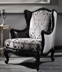 Casa Padrino luxury baroque armchair silver / black 77 x 85 x H. 110 cm - Living room armchair with a noble pattern - Baroque Furniture