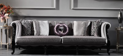 Casa Padrino divano da salotto barocco di lusso argento / nero 256 x 90 x A. 84 cm - Nobili Mobili Barocchi