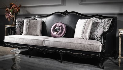 Casa Padrino divano da salotto barocco di lusso argento / nero 260 x 90 x A. 95 cm - Nobile e Magnifico
