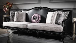 Barock Wohnzimmer Sofa Silber Schwarz, Antik Stil Wohnzimmer Sofa Silber Schwarz, Baroque Living Room Sofa Silver Black, Antique Style Living Room Sofa Silver Black