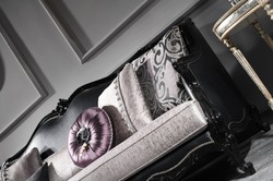 Barock Wohnzimmer Sofa Silber Schwarz, Antik Stil Wohnzimmer Sofa Silber Schwarz, Baroque Living Room Sofa Silver Black, Antique Style Living Room Sofa Silver Black