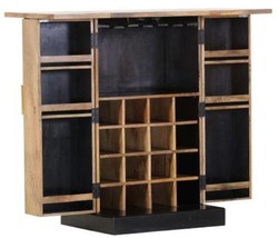 Casa Padrino armoire bar de style campagnard avec 2 portes naturelle / or / noir 59-117 x 48 x H. 113 cm - Armoire à vin en bois massif - Meuble Bar en Style Campagnard