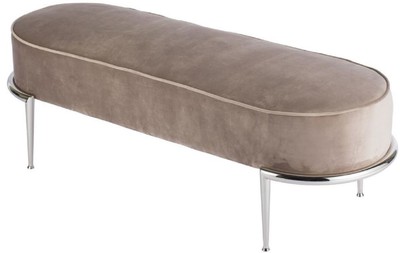 Casa Padrino panca di lusso taupe / argento 120 x 50 x A. 47 cm - Panca imbottita in velluto con struttura in acciaio inossidabile - Mobili di Lusso