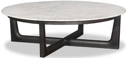Casa Padrino tavolino da caffè di lusso bianco / nero Ø 120 x A. 35 cm - Tavolo da salotto rotondo in legno massello con piano in marmo - Mobili da soggiorno di lusso