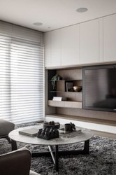 Casa Padrino tavolino da caffè di lusso bianco / nero Ø 120 x A. 35 cm - Tavolo da salotto rotondo in legno massello con piano in marmo - Mobili da soggiorno di lusso