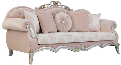 Casa Padrino divano barocco di lusso per soggiorno con cuscini decorativi rosa / argento / oro 230 x 90 x A. 105 cm - Mobili decorati in stile barocco