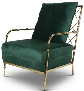 Casa Padrino poltrona di lusso in velluto verde scuro / oro 65 x 72 x A. 83 cm - Poltrona da salotto moderna in acciaio inossidabile in aspetto bambù - Mobili di Lusso