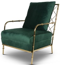 Casa Padrino fauteuil de luxe en velours vert foncé / or 65 x 72 x H. 83 cm - Fauteuil de salon moderne en acier inoxydable dans aspect bambou - Meubles de Luxe