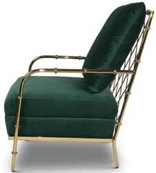 Casa Padrino fauteuil de luxe en velours vert foncé / or 65 x 72 x H. 83 cm - Fauteuil de salon moderne en acier inoxydable dans aspect bambou - Meubles de Luxe