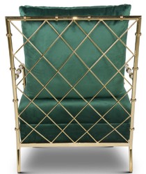 Casa Padrino fauteuil de luxe en velours vert foncé / or 65 x 72 x H. 83 cm - Fauteuil de salon moderne en acier inoxydable dans aspect bambou - Meubles de Luxe
