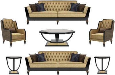 Casa Padrino luxury baroque living room set gold / black - 2 Sofas & 2 Armchairs & 1 Coffee Table & 2 Side Tables - Living room furniture in baroque style - Noble Baroque Furniture Casa Padrino luxury baroque living room set gold / black - 2 Sofas & 2 Armchairs & 1 Coffee Table & 2 Side Tables - Living room furniture in baroque style - Noble Baroque Furniture