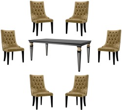 Casa Padrino Set da Pranzo Barocco di Lusso Oro / Nero / Argento - 1 Tavolo da Pranzo e 6 Sedie da Pranzo - Mobili per Sala da Pranzo in Stile Barocco - Qualità di Lusso - Nobile e Splendido Casa Padrino Set da Pranzo Barocco di Lusso Oro / Nero / Argento - 1 Tavolo da Pranzo e 6 Sedie da Pranzo - Mobili per Sala da Pranzo in Stile Barocco - Qualità di Lusso - Nobile e Splendido