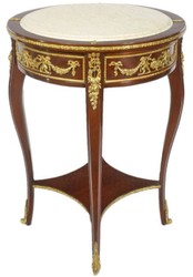 Casa Padrino mesa auxiliar barroco con encimera de mármol marrón / oro / crema Ø 45 x A. 75 cm - Mesa redonda de estilo barroco - Muebles Barrocos