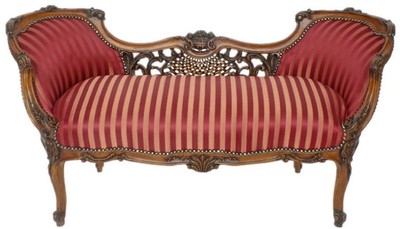 Barock Sitzbank, Barockstil Sitzbank, Sitzbank Bordeauxrot gestreift, Baroque Bench, Baroque Style Bench, Bordeaux Red striped Bench