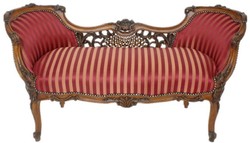 Casa Padrino panca barocco bordeaux rosso / beige / marrone 150 x 55 x A. 80 cm - Panca in legno massello magnifica a strisce - Mobili per soggiorno barocco