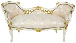 Casa Padrino panca barocco argento / crema / bianco / oro 150 x 55 x A. 80 cm - Panca in legno massello magnifica con un motivo nobile - Mobili per soggiorno barocco