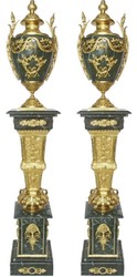 Barock Vasen Set Grün, 2 Porzellan Vasen mit Marmorsäulen, Barock Deko, Baroque Vase Set Green, 2 Porcelain Vases with Marble Pillars, Baroque Decoration