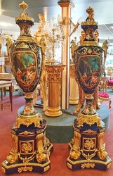 Casa Padrino ensemble de vases baroque en céramique avec piédestal bleu cobalt / or 60 x 60 x H. 215 cm - Ensemble de décoration magnifique - Accessoires de Décoration pour Hôtel et Restaurant