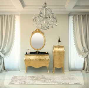 Casa Padrino Luxus Barock Badezimmer Set Schwarz / Gold - 1 Waschtisch & 1 Waschbecken & 1 Wandspiegel & 1 Kommode - Edel & Prunkvoll - Luxus Qualität