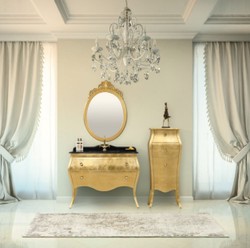 Barock Badezimmer Set Gold, Barock Waschtisch mit Spiegel, Barock Badezimmermöbel Gold, Baroque Bathroom Set Gold, Baroque Vanity with Mirror, Baroque Bathroom Furniture Gold