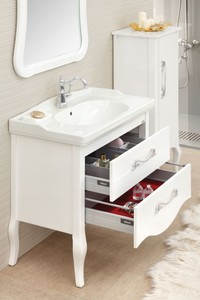 Casa Padrino Luxus Barock Badezimmer Set Weiß / Silber - 1 Waschtisch & 1 Waschbecken & 1 Wandspiegel & 1 Kommode - Edel & Prunkvoll - Luxus Qualität