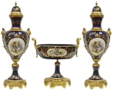 Casa Padrino baroque ceramic vase set with bowl dark blue / multicolor / gold - Deco accessories in baroque style - Noble & Sumptuous