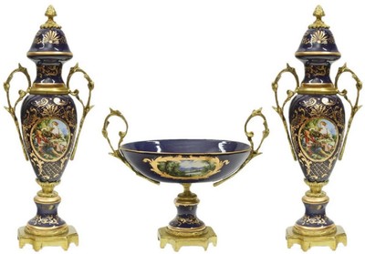 Casa Padrino baroque ceramic vase set with bowl dark blue / multicolor / gold - Magnificent decorative accessories in baroque style