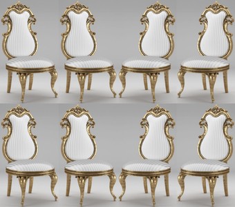 Casa Padrino luxury baroque dining chair set white / silver / antique gold 55 x 55 x H. 120 cm - Magnificent striped kitchen chairs - Baroque chairs set of 8 - Dining Room Furniture
