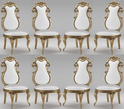 Casa Padrino set sedia da pranzo barocco di lusso bianco / argento / oro antico 55 x 55 x A. 120 cm - Sedie da cucina a righe magnifiche - Sedie barocche set di 8 - Mobili per Sala da Pranzo Barocco Casa Padrino set sedia da pranzo barocco di lusso bianco / argento / oro antico 55 x 55 x A. 120 cm - Sedie da cucina a righe magnifiche - Sedie barocche set di 8 - Mobili per Sala da Pranzo Barocco