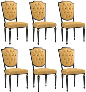 Casa Padrino luxury baroque dining chair set gold / black / antique gold 50 x 50 x H. 105 cm - Noble kitchen chairs with high quality leather - Baroque chairs set of 6 - Dining Room Furniture
