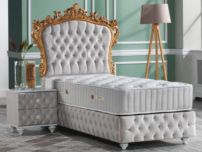 Casa Padrino baroque bedroom set gray / white / silver / gold - Magnificent single bed with bedside table - Bedroom furniture in baroque style