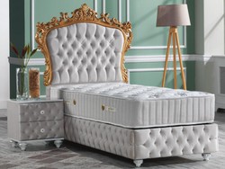 Casa Padrino baroque bedroom set gray / white / silver / gold - Magnificent single bed with bedside table - Bedroom furniture in baroque style