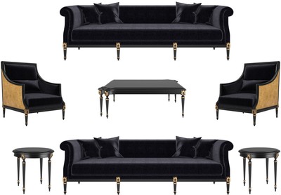 Casa Padrino ensemble de salon baroque de luxe noir / or / or antique - 2 Canapés & 2 Fauteuils & 1 Table Basse & 2 Tables d'Appoint - Meubles de style baroque - Meubles de salon baroques nobles