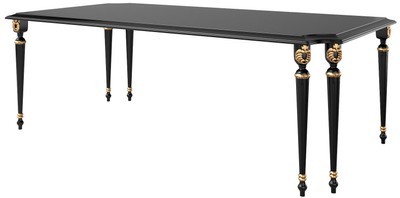 Casa Padrino Luxus Barock Esszimmer Set Gold / Schwarz / Antik Gold - 1 Esszimmertisch & 6 Esszimmerstühle mit hochwertigem Leder - Barock Esszimmermöbel - Luxus Qualität - Edel & Prunkvoll
