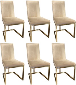 Casa Padrino luxury dining chair set cream / gold 50 x 60 x H. 100 cm - Noble kitchen chairs set of 6 - Luxury dining room furniture Casa Padrino luxury dining chair set cream / gold 50 x 60 x H. 100 cm - Noble kitchen chairs set of 6 - Luxury dining room furniture