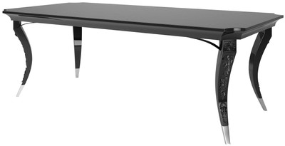 Casa Padrino table de salle à manger Art Déco de luxe noir / argent 220 x 110 x H. 77 cm - Table de salle à manger noble - Mobilier de Salle à Manger Art Déco