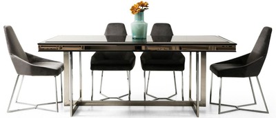 Casa Padrino set da pranzo di lusso nero / grigio / argento - 1 Tavolo da Pranzo e 6 Sedie da Pranzo - Mobili da Sala da Pranzo di Lusso
