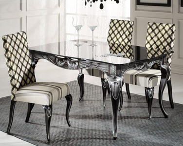 Casa Padrino table de salle à manger baroque de luxe avec plaque de verre noir / argent - Différentes Tailles - Table de salle à manger noble de style baroque - Mobilier de salle à manger baroque