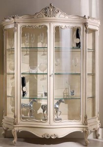 Luxus Barock Vitrine, Barock Vitrinenschrank Creme Silber, Antik Stil Vitrine, Luxury Baroque Display Cabinet, Baroque Baroque Cabinet Cream Silver, Antique Style Display Cabinet