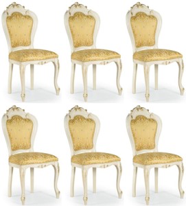 Casa Padrino ensemble de chaise de salle à manger baroque de luxe or / blanc / or 50 x 50 x H. 103 cm - Ensemble de 6 chaises de cuisine baroques - Mobilier de salle à manger de style baroque Casa Padrino ensemble de chaise de salle à manger baroque de luxe or / blanc / or 50 x 50 x H. 103 cm - Ensemble de 6 chaises de cuisine baroques - Mobilier de salle à manger de style baroque