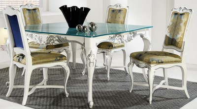 Casa Padrino table de salle à manger baroque de luxe avec plaque de verre blanc / argent - Différentes Tailles - Table de salle à manger noble de style baroque - Mobilier de salle à manger baroque