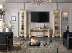 Casa Padrino armadio TV barocco di lusso crema / oro 162 x 49 x A. 61 cm - Armadio TV con 3 cassetti - Mobile da salotto barocco nobile