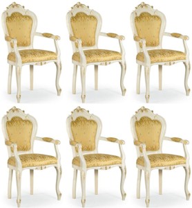 Casa Padrino ensemble de chaise de salle à manger baroque de luxe avec accoudoirs or / blanc / or 58 x 50 x H. 103 cm - Ensemble de 6 chaises de cuisine baroques - Mobilier de salle à manger baroque Casa Padrino ensemble de chaise de salle à manger baroque de luxe avec accoudoirs or / blanc / or 58 x 50 x H. 103 cm - Ensemble de 6 chaises de cuisine baroques - Mobilier de salle à manger baroque