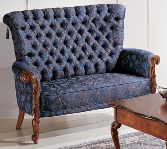 Casa Padrino divano barocco di lusso con schienale alto con motivo floreale viola / blu / marrone 141 x 80 x A. 106 cm - Nobile divano da salotto in stile barocco - Mobili da barocco